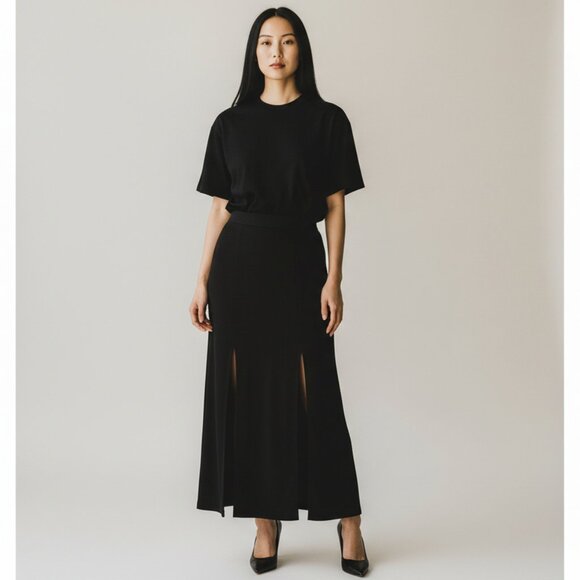 Black Flowing Maxi Skirt with Slits - Picture 5 of 6